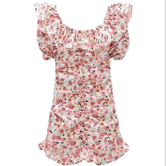 ZARA Floral Printed Draped Ruched Ruffled Mini Dress Size Women's Size Small - Picture 1 of 7